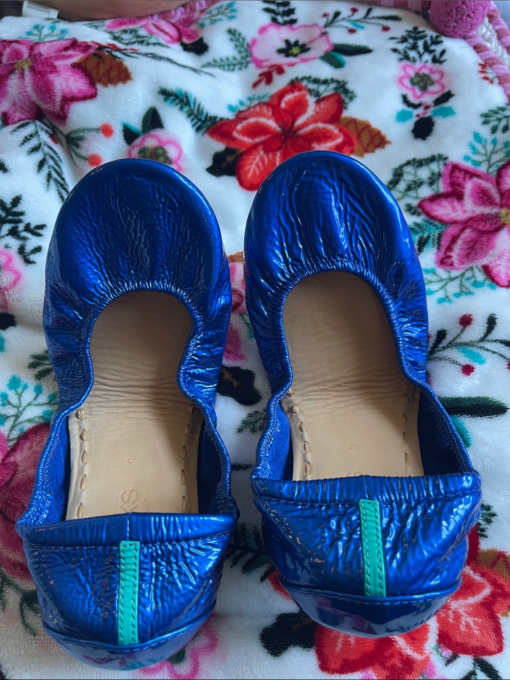 Tieks Sapphire Blue Ballet Flats with Teal Heel Tab